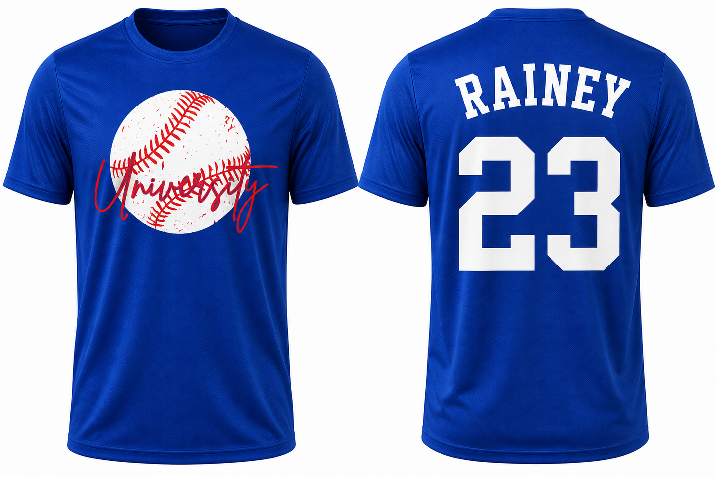 'University' Distressed Baseball YOUTH Performance Tee in Ballpark Blue