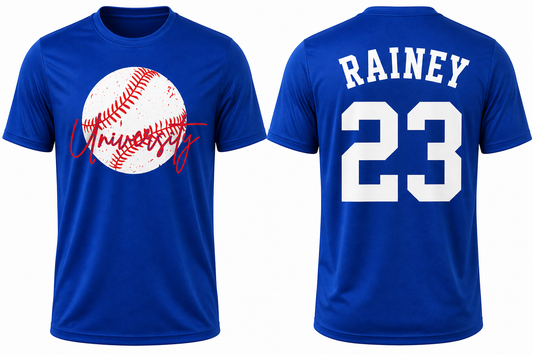 'University' Distressed Baseball YOUTH Tee in Ballpark Blue