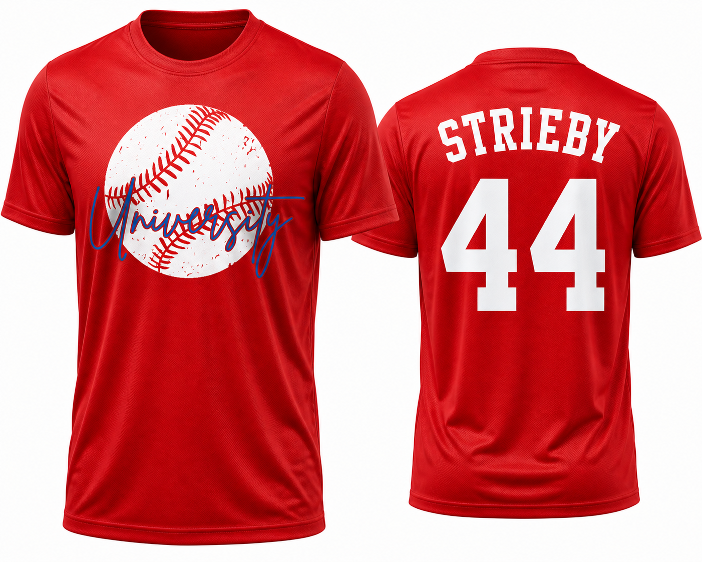 'University' Distressed Baseball YOUTH Performance Tee in Home Run Red