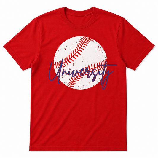'University' Distressed Baseball  YOUTH Tee in Home Run Red