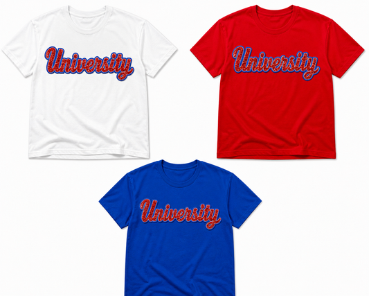 (Pre-Order) 'University Red' Script Sequin Boxy Tee (Multiple Colors)