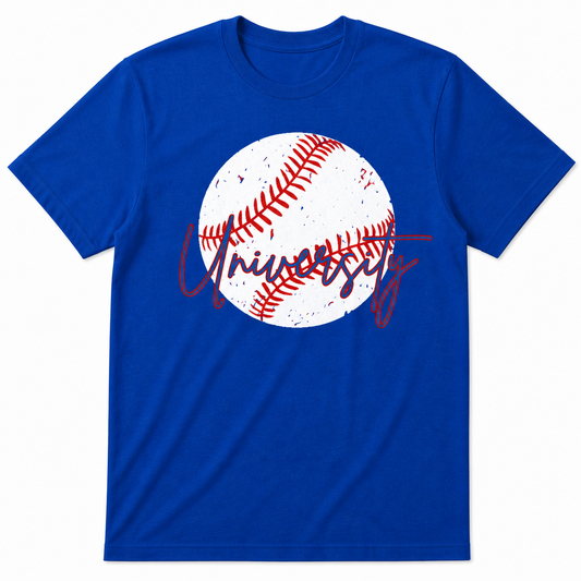 'University' Distressed Baseball YOUTH Tee in Ballpark Blue
