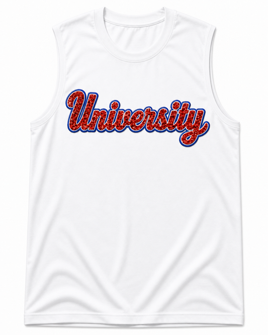 (Pre-Order) 'University Red' Script Sequin Muscle Tank (Multiple Colors)
