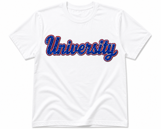 (Pre-Order) 'University Blue' Script Sequin Boxy Tee (Multiple Colors)