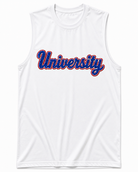 (Pre-Order) 'University Blue' Script Sequin Muscle Tank (Multiple Colors)