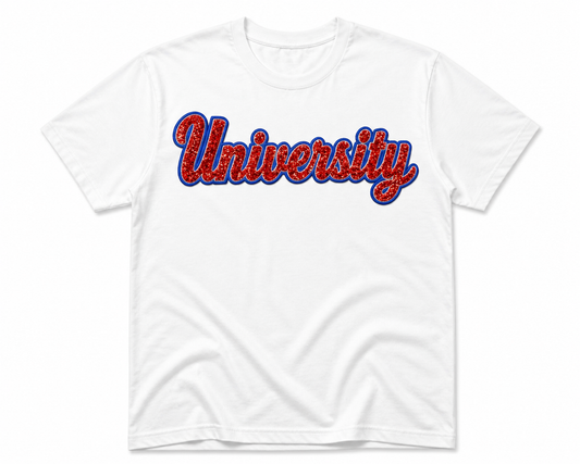 (Pre-Order) 'University Red' Script Sequin Boxy Tee (Multiple Colors)